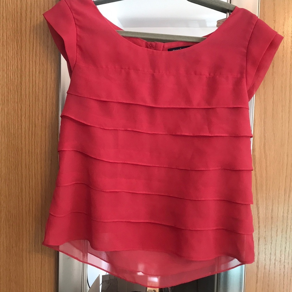 American Eagle flutter layered front blouse size Large coral colored